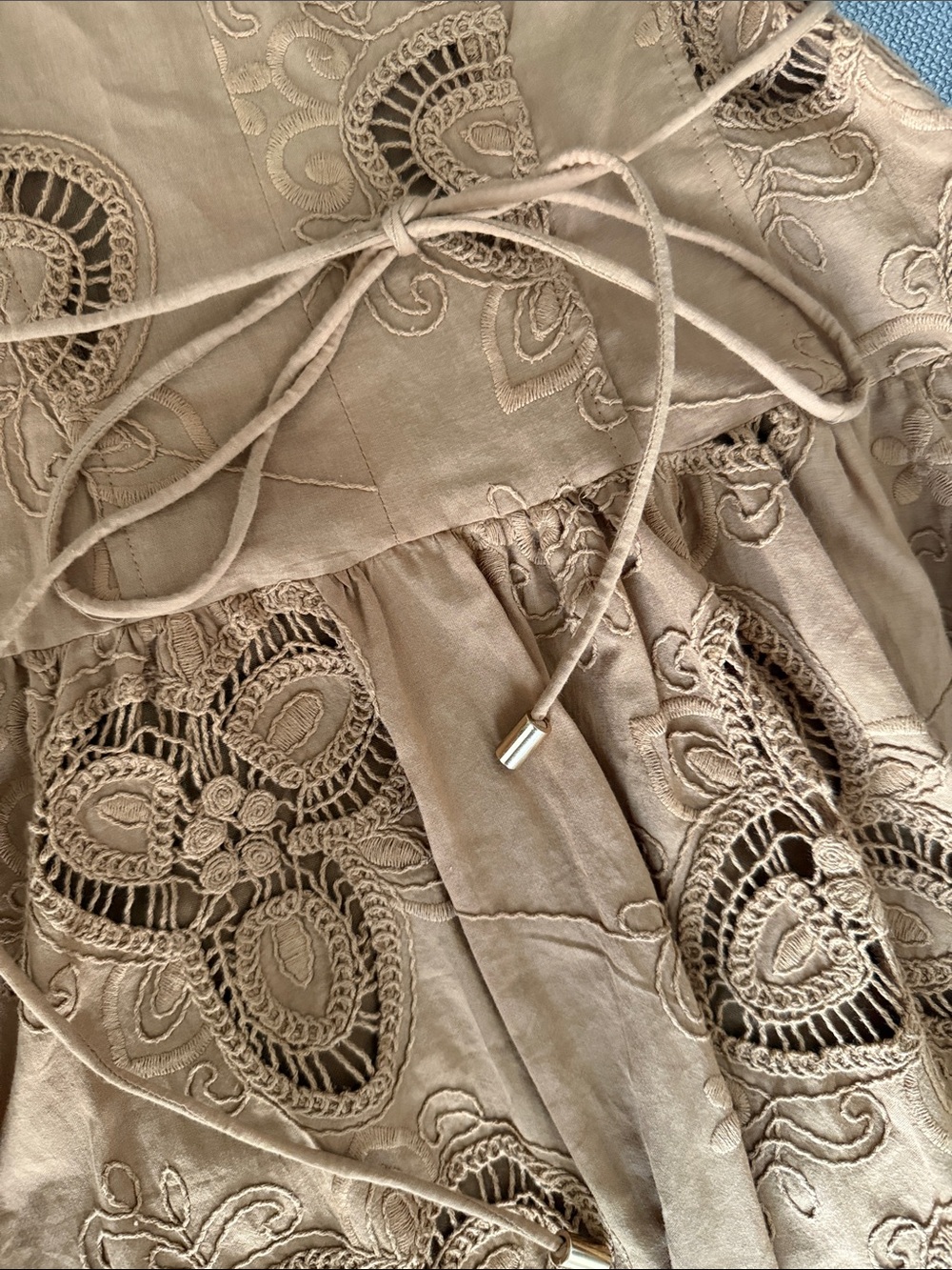 Anne Klein Sleeveless Embroidered Midi Dress in Tan - Picture 12 of 15